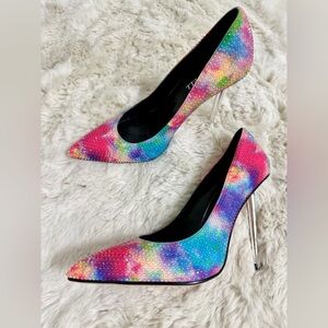 Findvell Multicolor Clear Rhinestone Embellished Stiletto Heels Pumps Sz 8.5